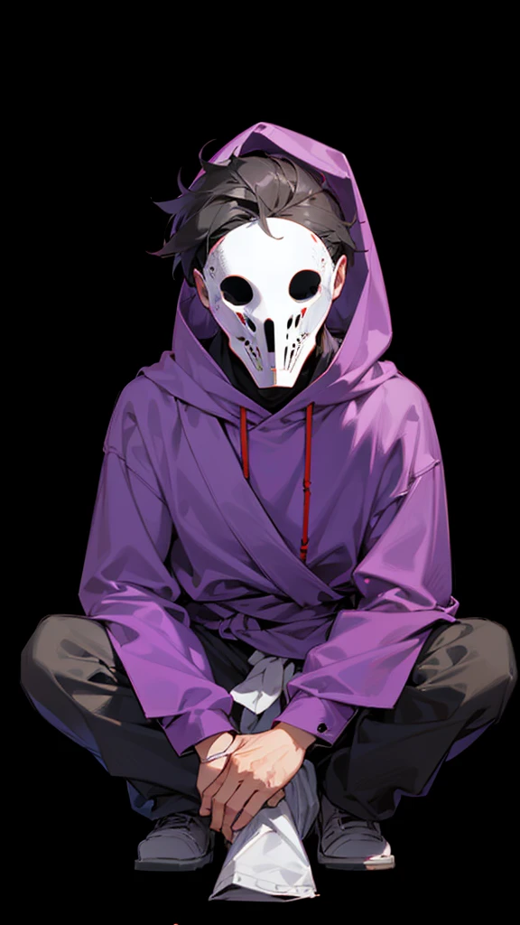 A boy wearing a white mask.