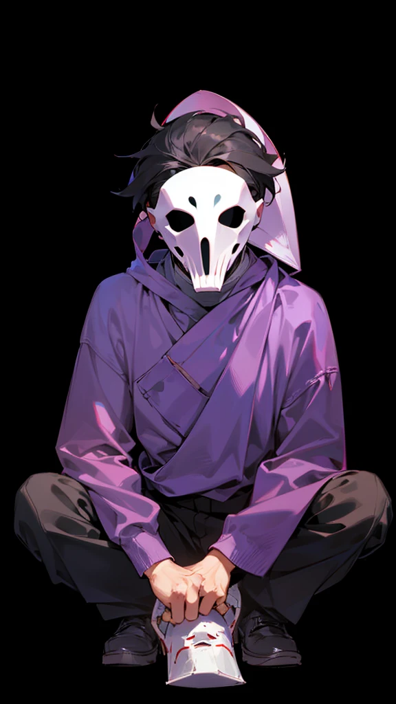 A boy wearing a white mask.