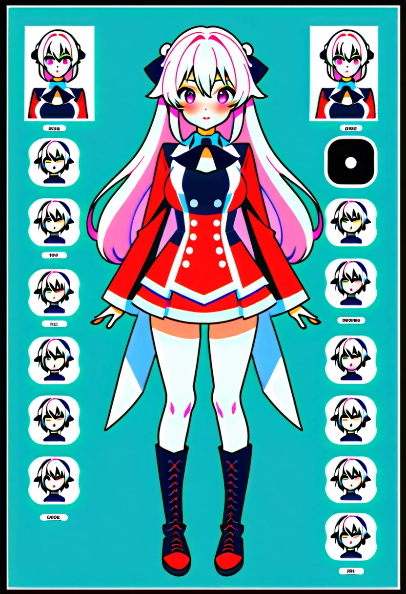 anime - style image of a character with a variety of hair and accessories, anime set style, anime character reference sheet, fantasy uniform, flat anime style, anime full body illustration, full_body!!, complete detailed body, extra detailed body, anime vtuber full body model, soft anime illustration, anime style character, clean detailed anime style,
