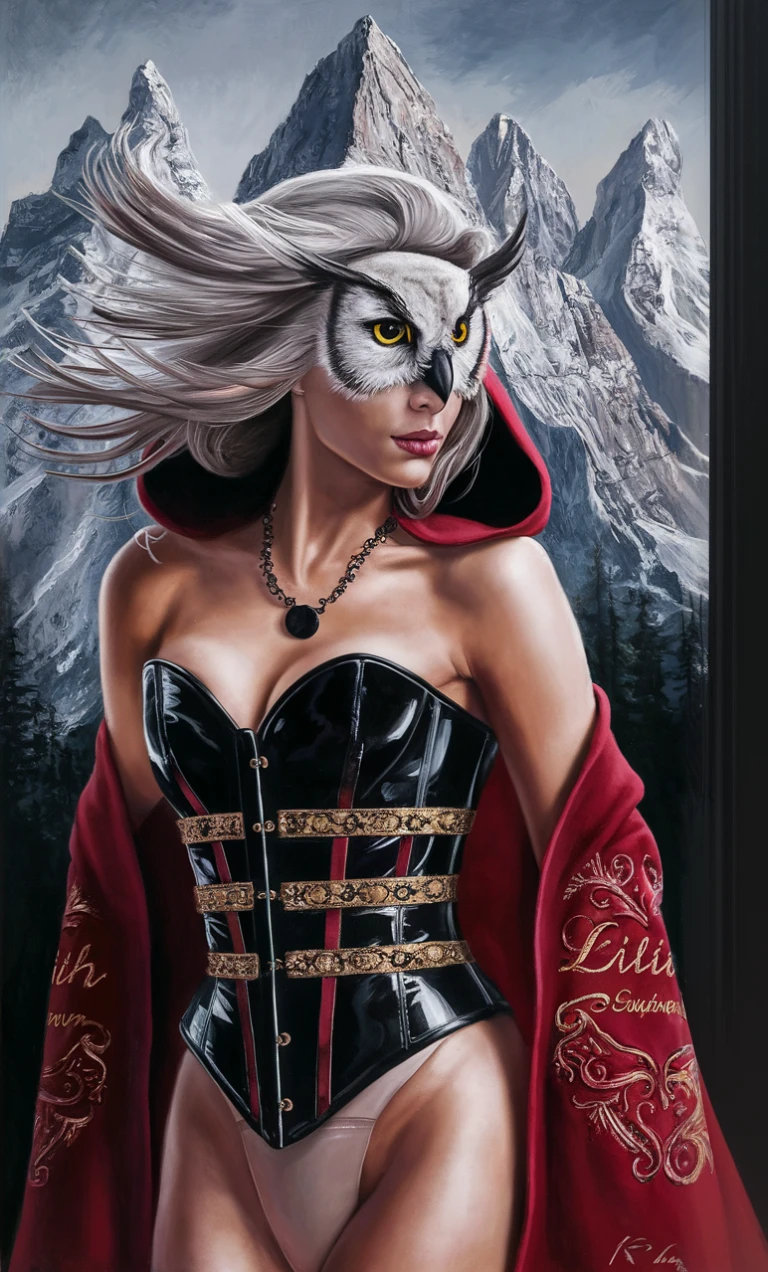 painting of a woman with a corset and red cape, in style of anne stokes, portrait of a sorceress, artistic style tom bagshaw, Thief Little Red Riding Hood, Karol behind uhd, Art style of Tom Bagshaw, fantasy genre portrait, elfic priestess, gothic fantasy art, dark fantasy female magician, beautiful sorceress, Sorceress