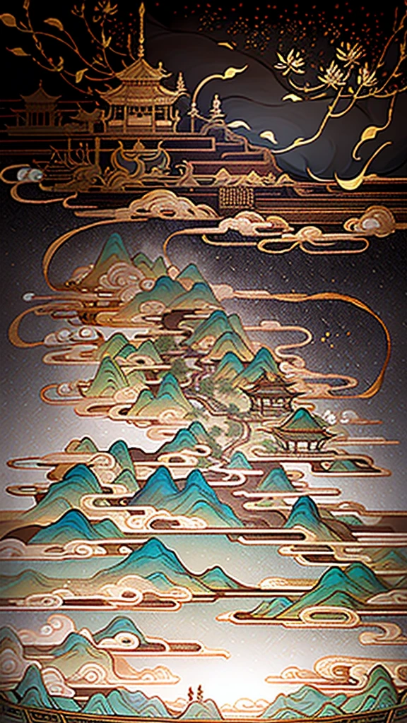 heaven,Buddha,An ancient Chinese painting, ancient Chinese background, mountains, rivers, auspicious clouds, pavilions, sunshine, masterpieces, super detail, epic composition, ultra HD, high quality, extremely detailed, official art, unified 8k wallpaper, Super detail, 32k -- V 6