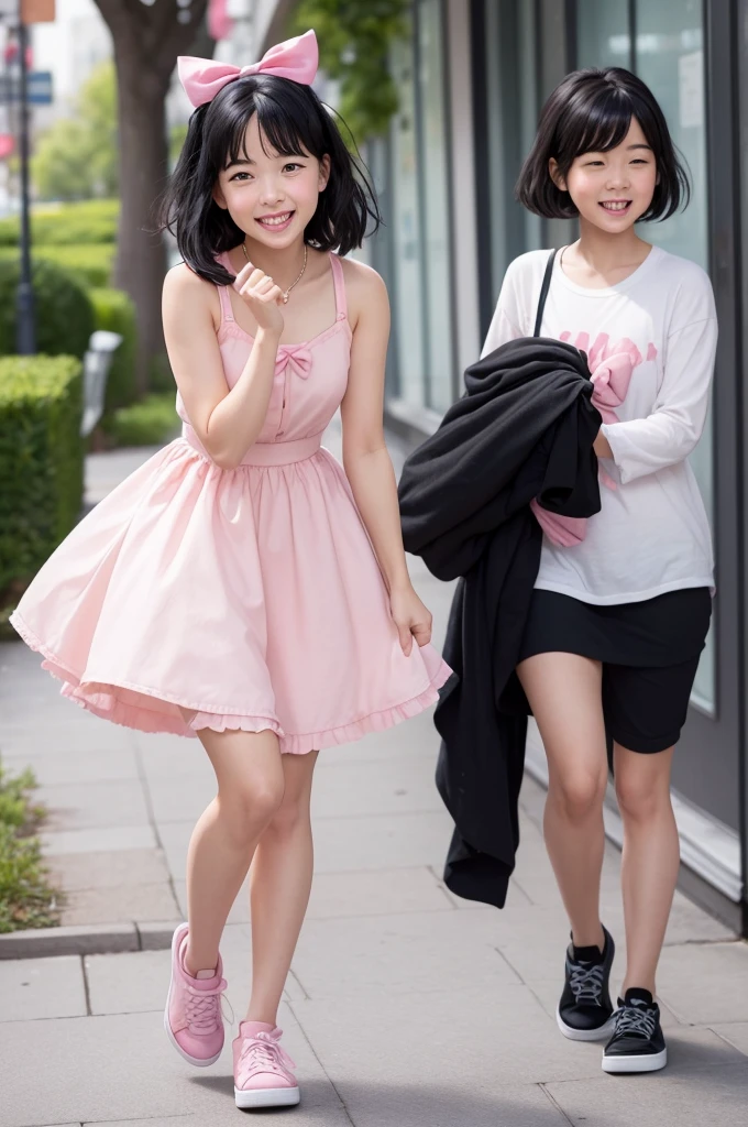 I want a photo of an emotion from the pixar movie.she has black hair with pink bows and light pink skin with black shoes and she is very cute and happy