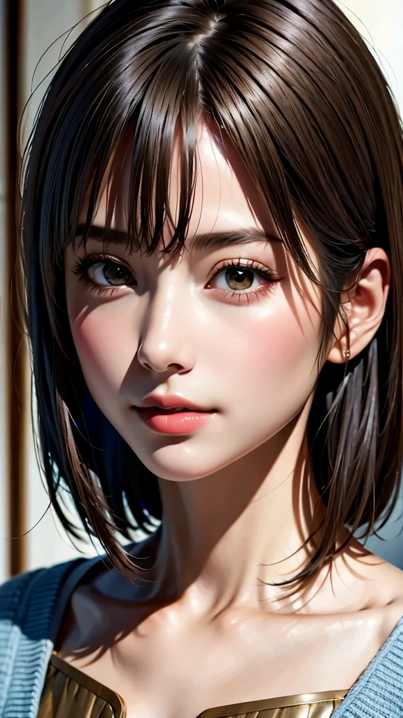 masterpiece, 最high quality, Ultra-high resolution, (Realistic:1.4), Beautiful face in every detail, High Quality Clothing, very cute, Portraiture, Soft skin and perfect face、Perfect Face, 8K resolution,Super Realistic,Very detailed,high quality, A broad perspective, (short hair:1.3)
