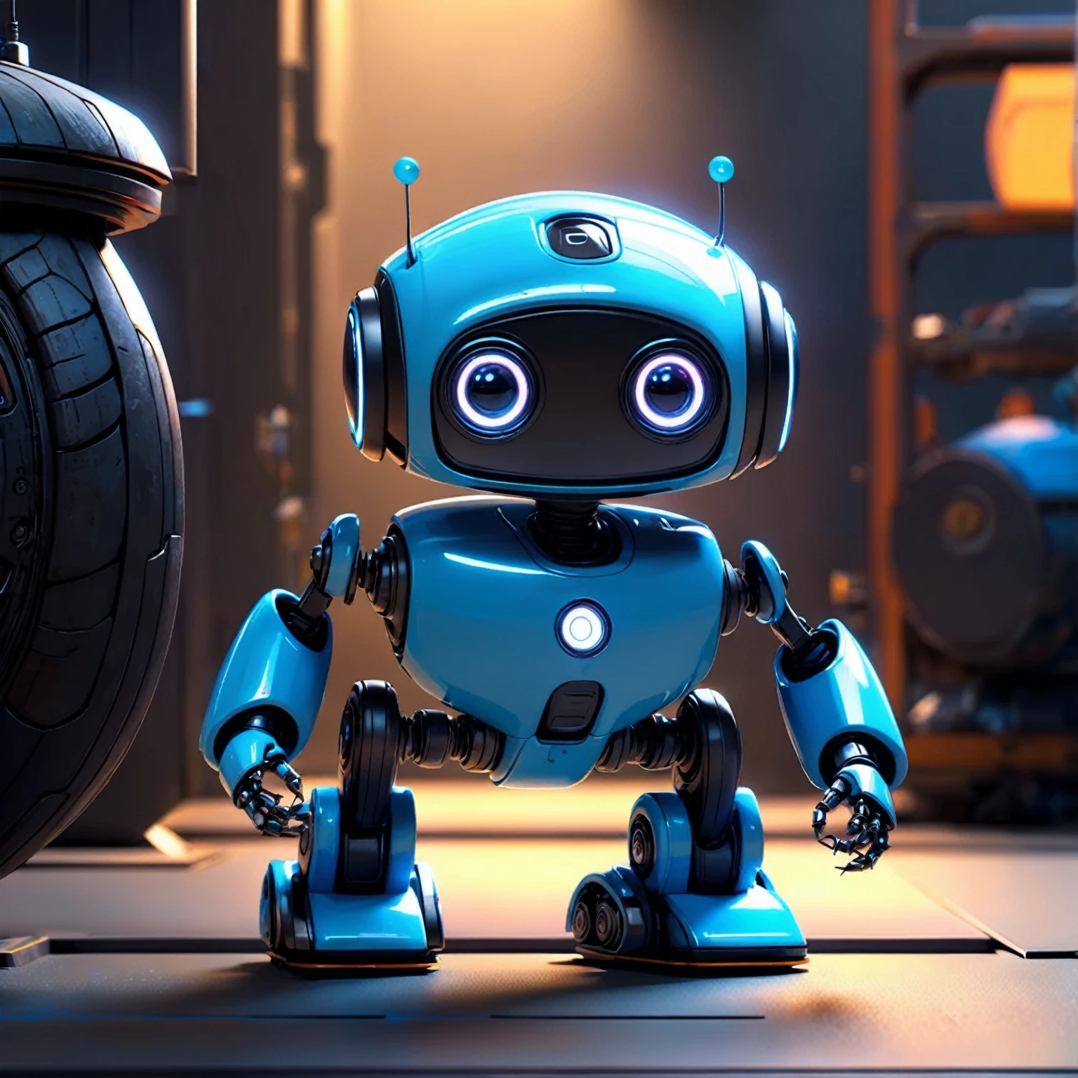 Blue robot, in a spaceship, cyberpunk, highly detailed, photography, ultra sharp, film, professional, letter D on the head, adult