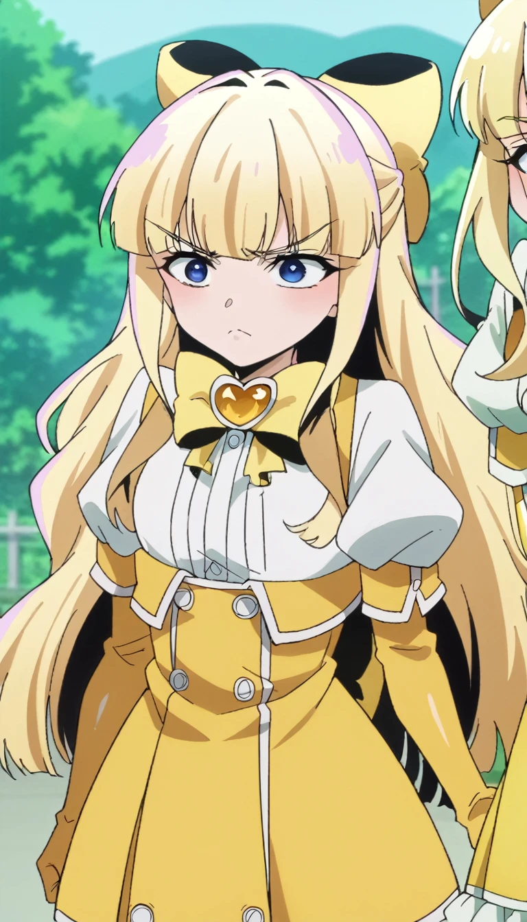 score_9, score_8_up, source_anime,kaoruko tenkawa, long hair, blue eyes, blonde hair, bow, hair bow, yellow bow,