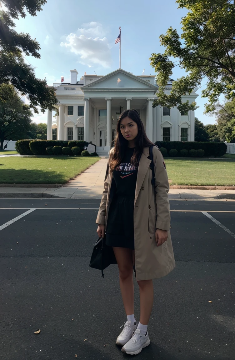 A GIRL STANDING INFRONT OF WHITE HOUSE