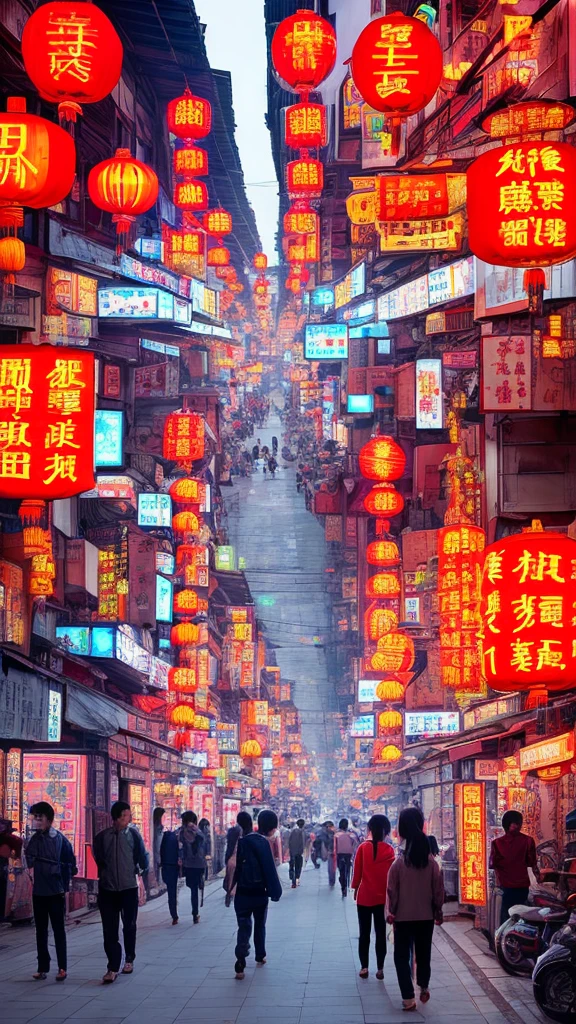 China landscape bustling street Neon Town