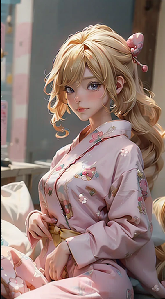You can make an anime character with blonde hair and eyelashes and Hello Kitty pajamas. 