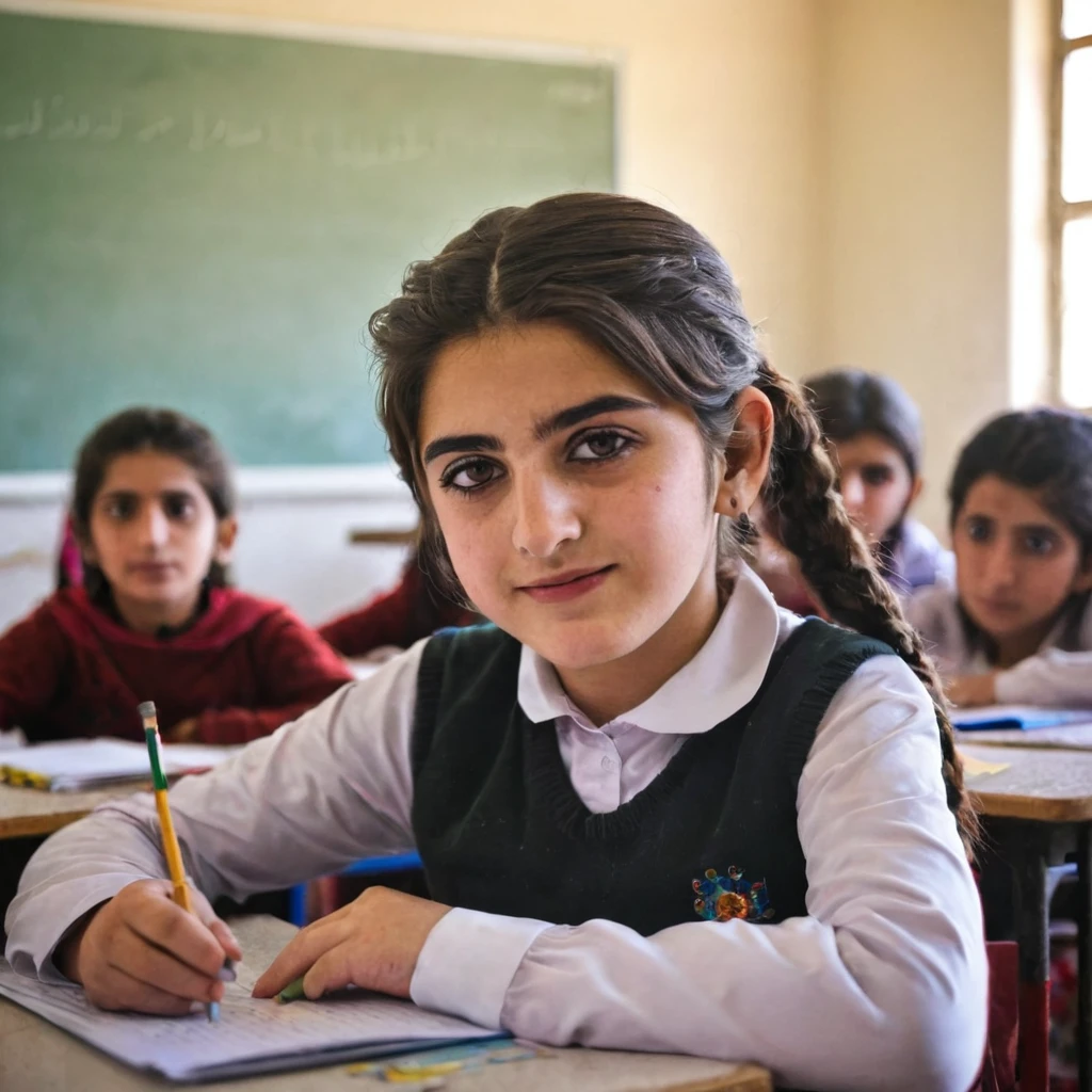 Kurdish girl in classroom