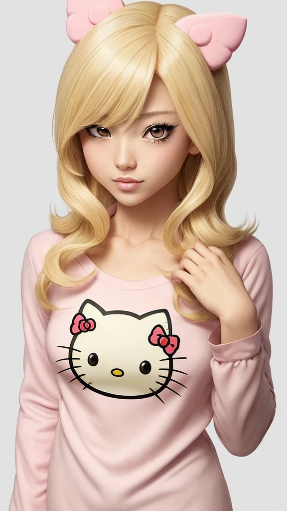 You can make an anime character with blonde hair and eyelashes and Hello Kitty pajamas.