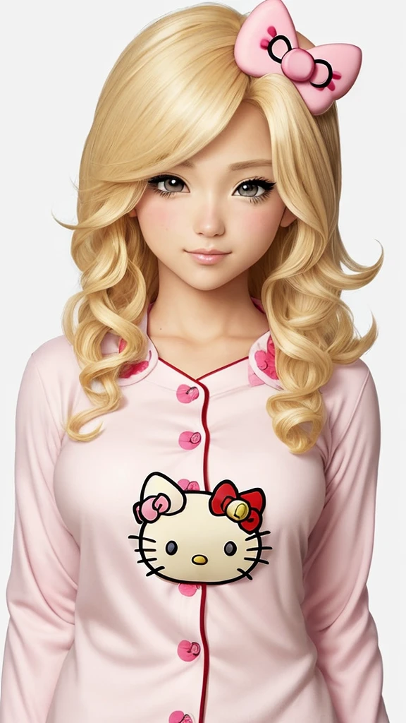 You can make an anime character with blonde hair and eyelashes and Hello Kitty pajamas.