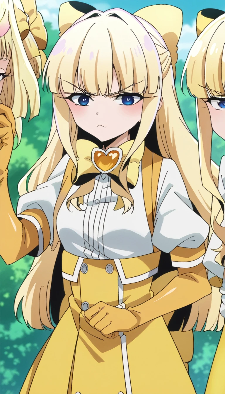 score_9, score_8_up, source_anime,kaoruko tenkawa, long hair, blue eyes, blonde hair, bow, hair bow, yellow bow,バニースーツ