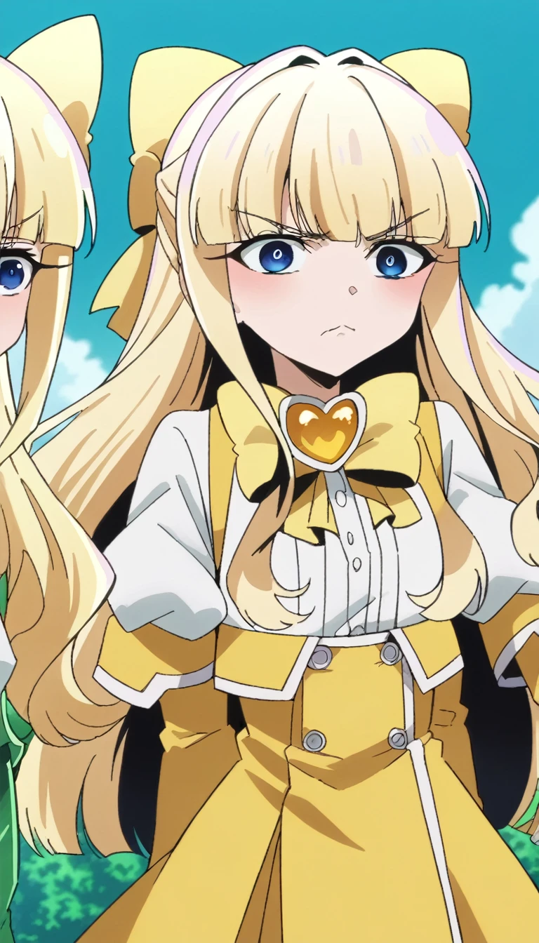 score_9, score_8_up, source_anime,kaoruko tenkawa, long hair, blue eyes, blonde hair, bow, hair bow, yellow bow,バニースーツ