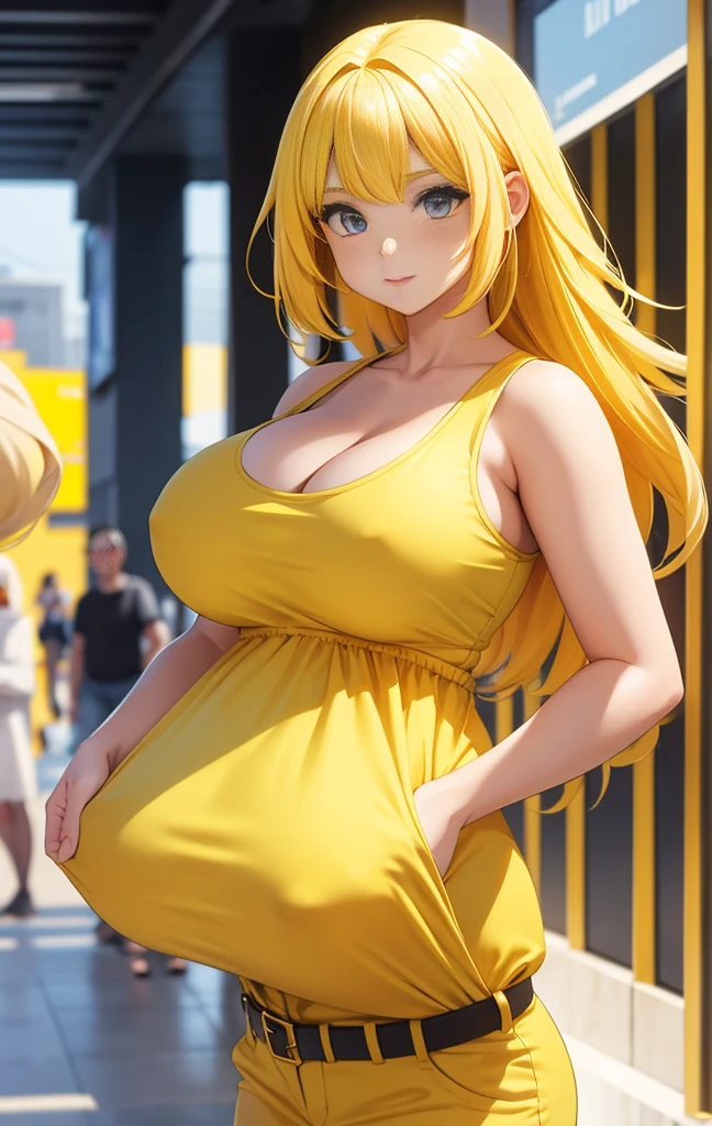 Girl with big breasts, yellow hair and yellow clothes