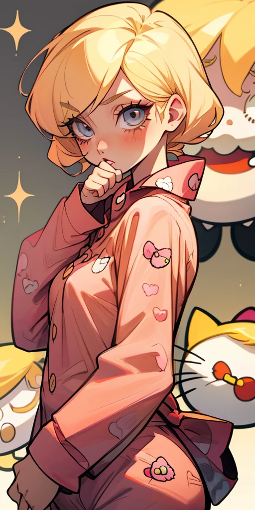 You can make an anime character with blonde hair and eyelashes and Hello Kitty pajamas.