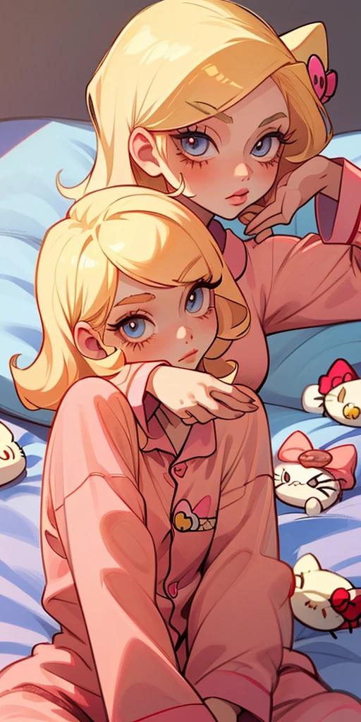 You can make an anime character with blonde hair and eyelashes and Hello Kitty pajamas. 