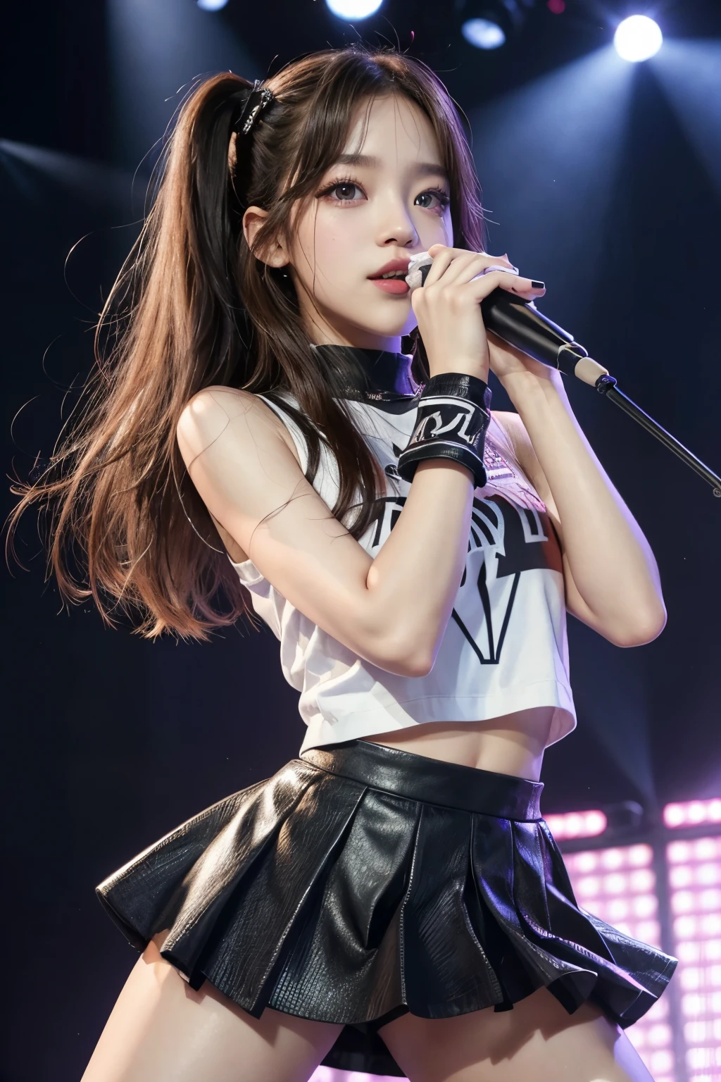 a close up of a woman in a short skirt and a microphone, jisoo from blackpink, jisoo of blackpink, blackpink jennie, bae suzy, portrait jisoo blackpink, lalisa manoban of blackpink, jia, performing on stage, kda, lalisa manobal, sun yunjoo, jossi of blackpink, jinyoung shin, aesthetic!!!!!! female genie