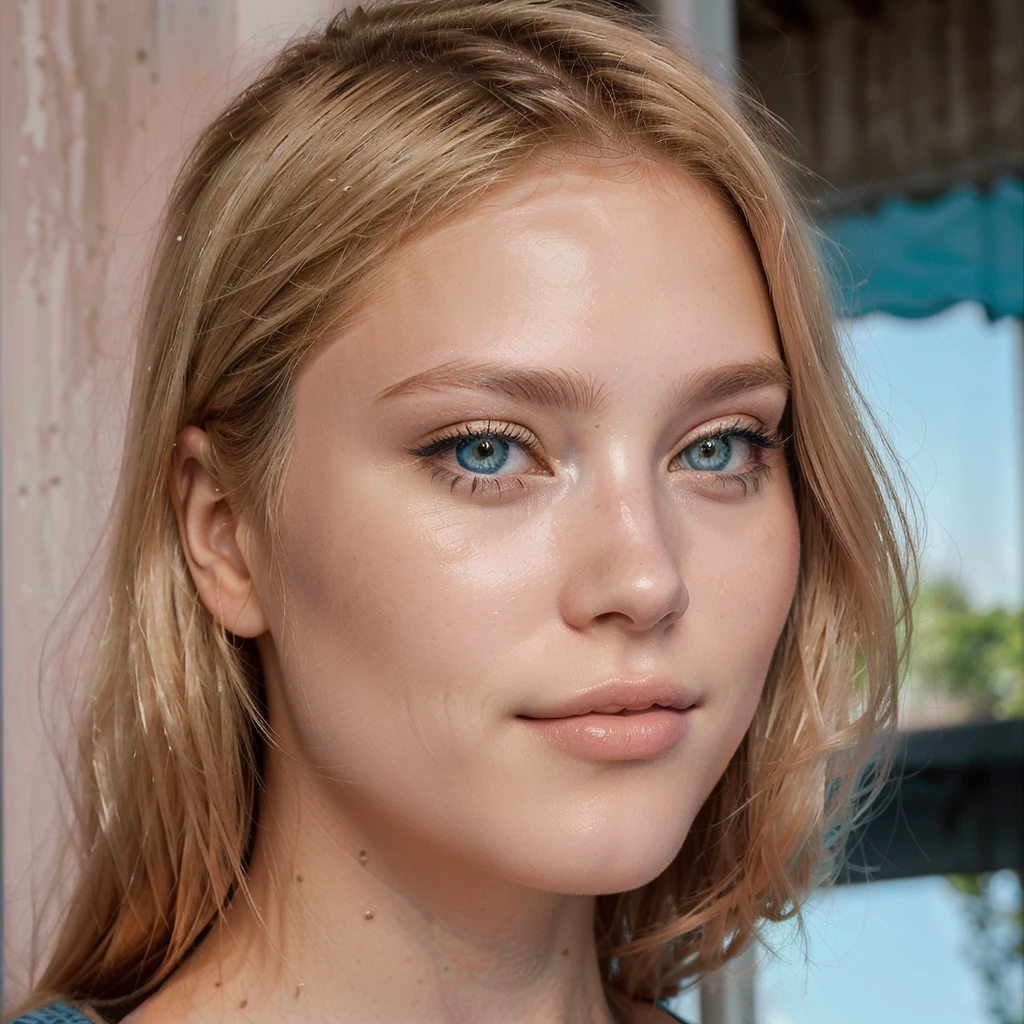 une femme blonde age 22 visage magnifique (ultra realiste) (meilleure qualité)4k, (ultra détaillé)net ,(cheveux long blond ébouriffés),(illustration), (1fille), beaux bleu bleu détaillés,beau visage délicat, fin ,Flottant,(saturation élevée),(éclaboussures colorées) vue du visage
