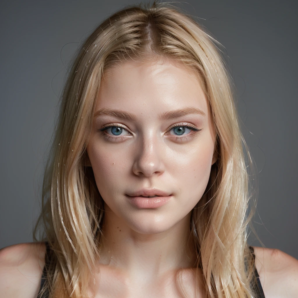 une femme blonde age 22 (ultra realiste) (meilleure qualité)4k, (ultra détaillé)net, machoire dessiner, joue fine ,(cheveux long blond ébouriffés),(illustration), (1fille), beaux bleu en amande détaillés,beau visage délicat, fin ,Flottant,(saturation élevée),(éclaboussures colorées) vue du visage