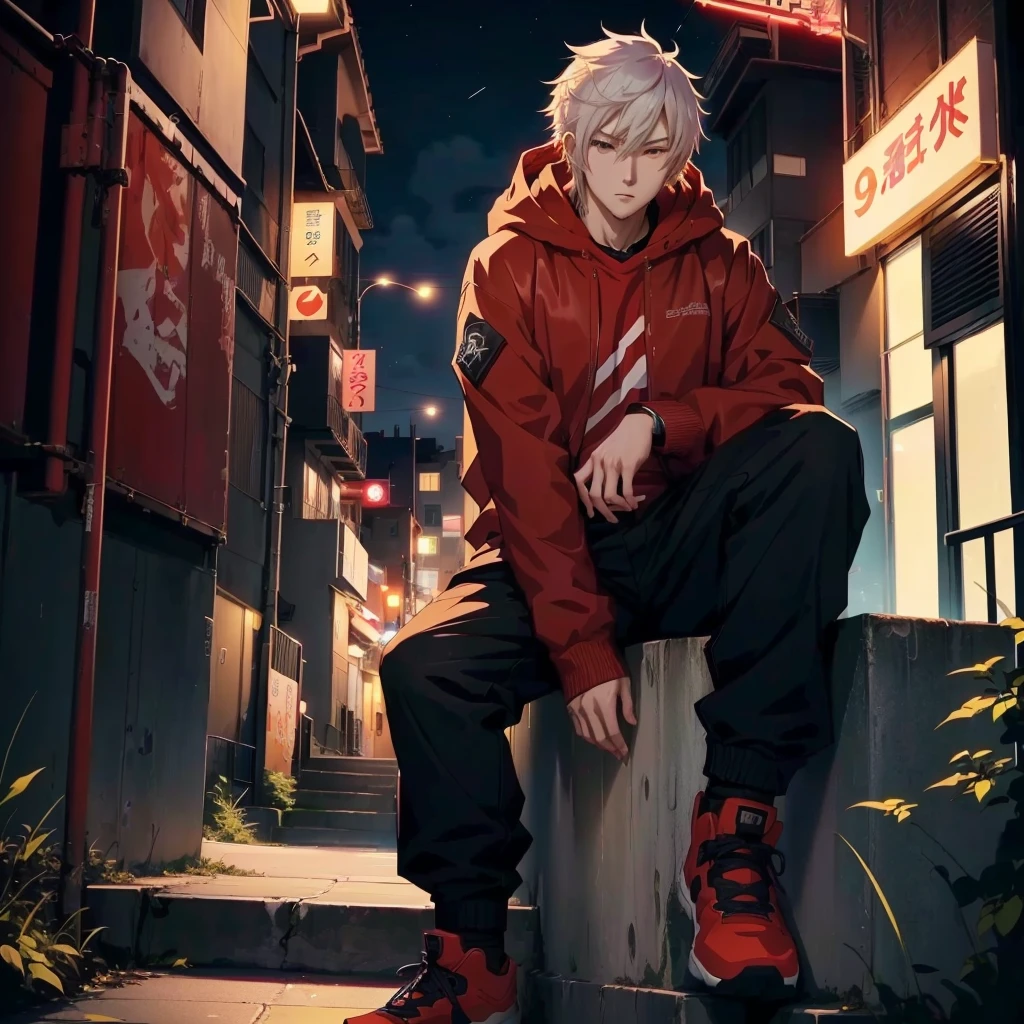 anime guy sitting on a wall in a city at night, best anime 4k konachan wallpaper, 4k anime wallpaper, anime style 4 k, badass anime 8 k, anime wallpaper 4 k, anime wallpaper 4k, anime art wallpaper 8 k, anime art wallpaper 4k, anime art wallpaper 4 k, anime style. 8k, high quality anime artstyle