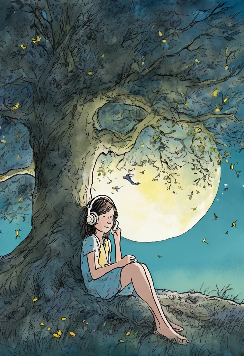 
(a girl with headphones, sitting at the foot of a tree, under the moonlight ) by Quentin Blake, style byQuentin Blake, scene by Quentin Blake, art byQuentin Blake, color by Quentin Blakeatmosphere by Quentin Blake, lights byQuentin Blake, textures by Quentin Blake,shadows by Quentin Blake
