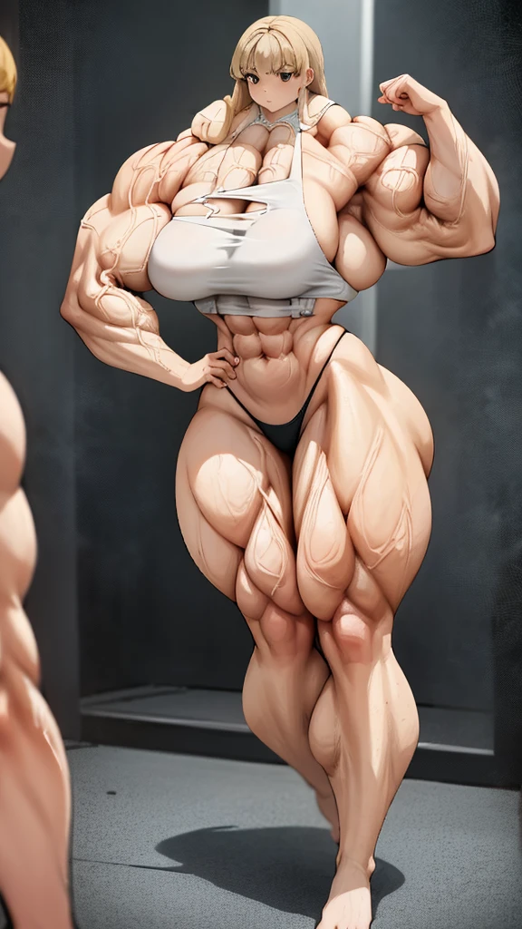 Woman in black bikini and small man in white shirt, weak and small man, thin and small physique, Very beauthful. , ,weak and defenseless man, small physique, , muscular ultraviolent woman, muscular and scary, absurdly huge physique, big muscles, extremely muscular woman,