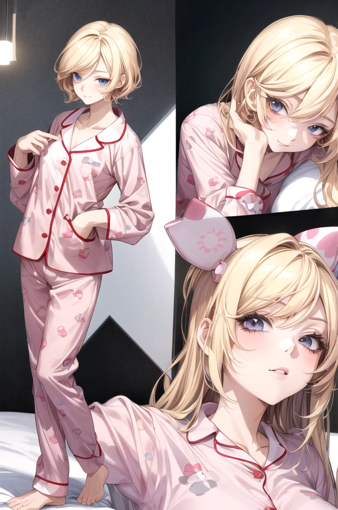 You can make an anime character with blonde hair and eyelashes and Hello Kitty pajamas. 