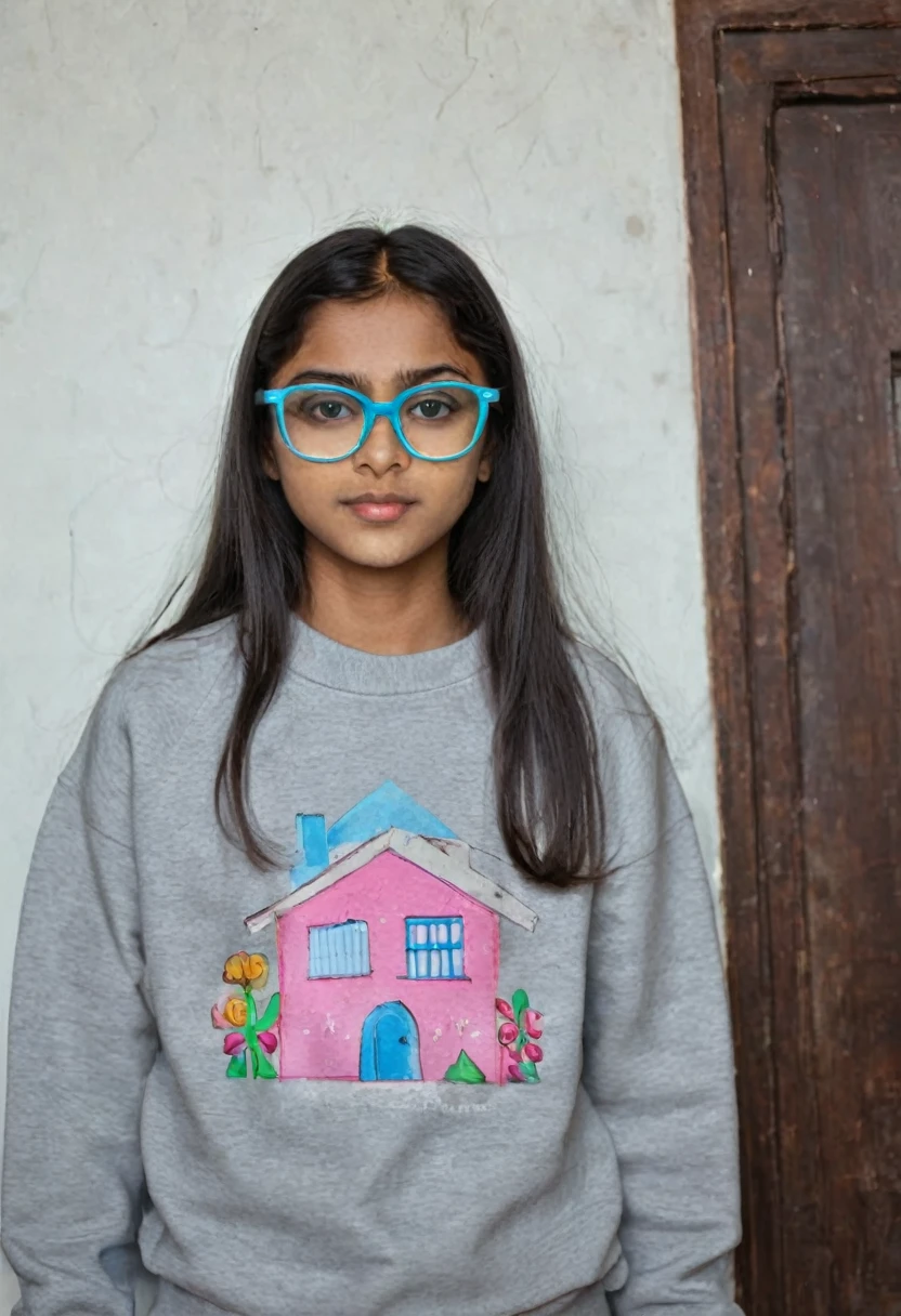 India glasses girl in house sweatshirt