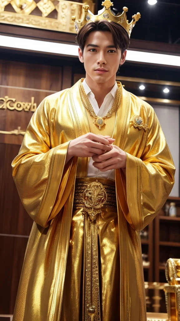 Epic CG masterpiece, super detailed, realistic, 8k, ultra HD, Emperor of the Tang Dynasty of China,author：Guopei martial arts,super Handsome, manly, 20 years old , muscular, cool tattoo, big chest abs, The greatest manhood, Straight crown, Golden robes, palace background, Tang dynasty, royal, dynamicposes, Stunning colors, 3D rendering of, surrealism, Cinematic lighting effects, Realism, 00 Renderer, Super realistic,naked body, big long detailed dick and ball, dick in correct shape, 