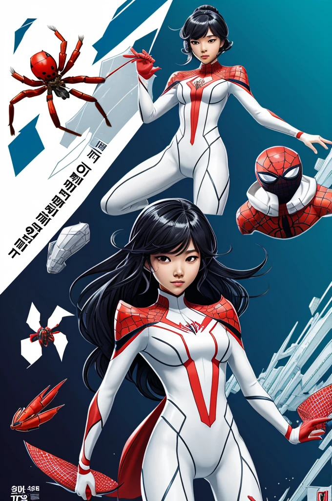 south korean spider girl with coral and white color suit spider-verse oc comic character design 