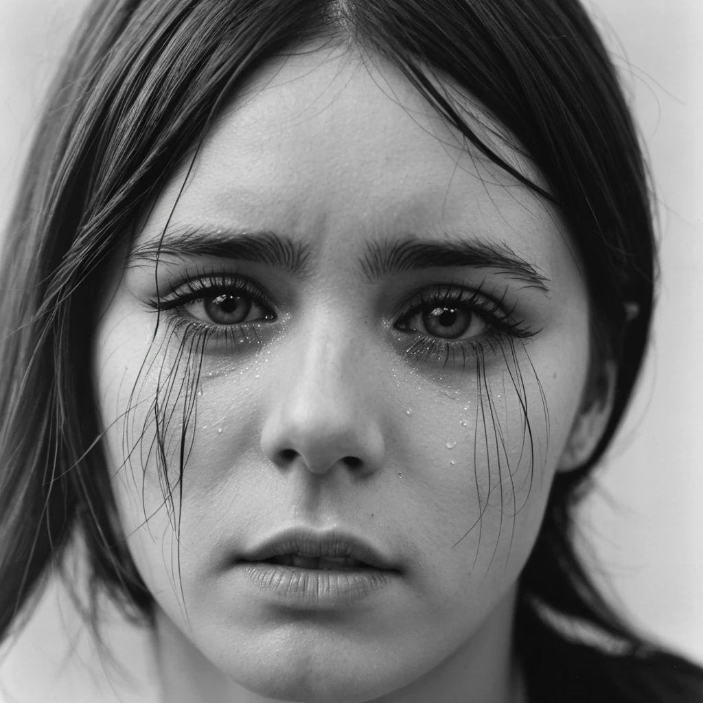 a close up of a woman's face with a tear of tears, a black and white photo by Kati Horna, tumblr, bauhaus, tears running down face, woman crying, tears dripping from the eyes, crying tears, crying one single tear, sad eyes tears, people crying, close-up portrait film still, tears drip from the eyes