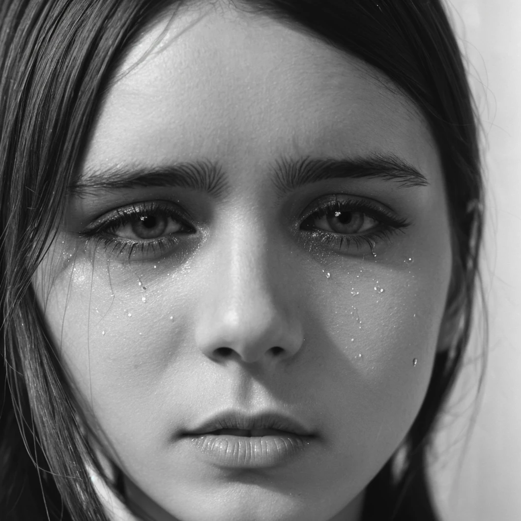 a close up of a woman's face with a tear of tears, a black and white photo by Kati Horna, tumblr, bauhaus, tears running down face, woman crying, tears dripping from the eyes, crying tears, crying one single tear, sad eyes tears, people crying, close-up portrait film still, tears drip from the eyes