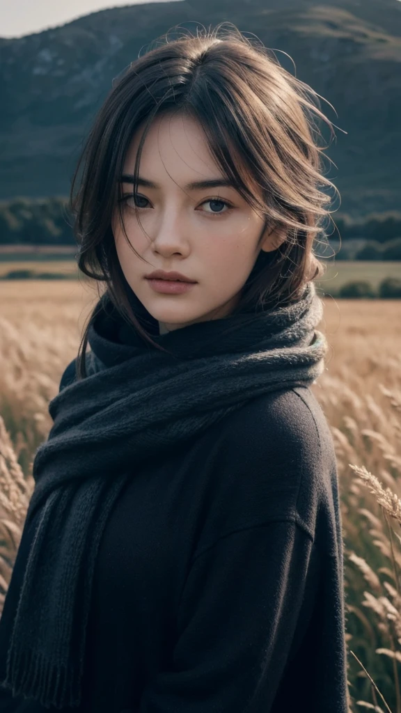 8k, best quality, masterpiece, realistic, ultra detail, photo realistic, Increase quality,
a photo of a girl standing in a field with a scarf, in the style of dark and brooding designer, voluminous mass, photobash, serene faces, jagged edges, navy, natural beauty, close-up shot
with a lingerie