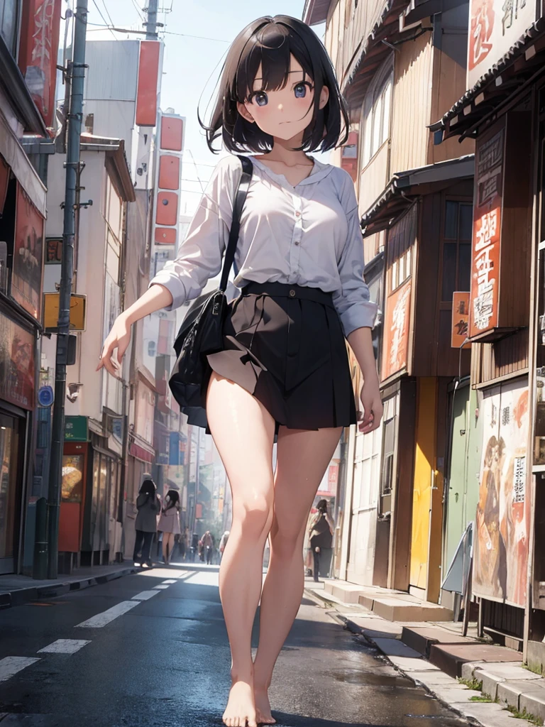 Highest quality、Masterpiece、8K、Japanese women、30th Generation、sexy、naked、pubic hair、Slender figure、Beautiful feet、Realistic hands、crowd、intersection、road