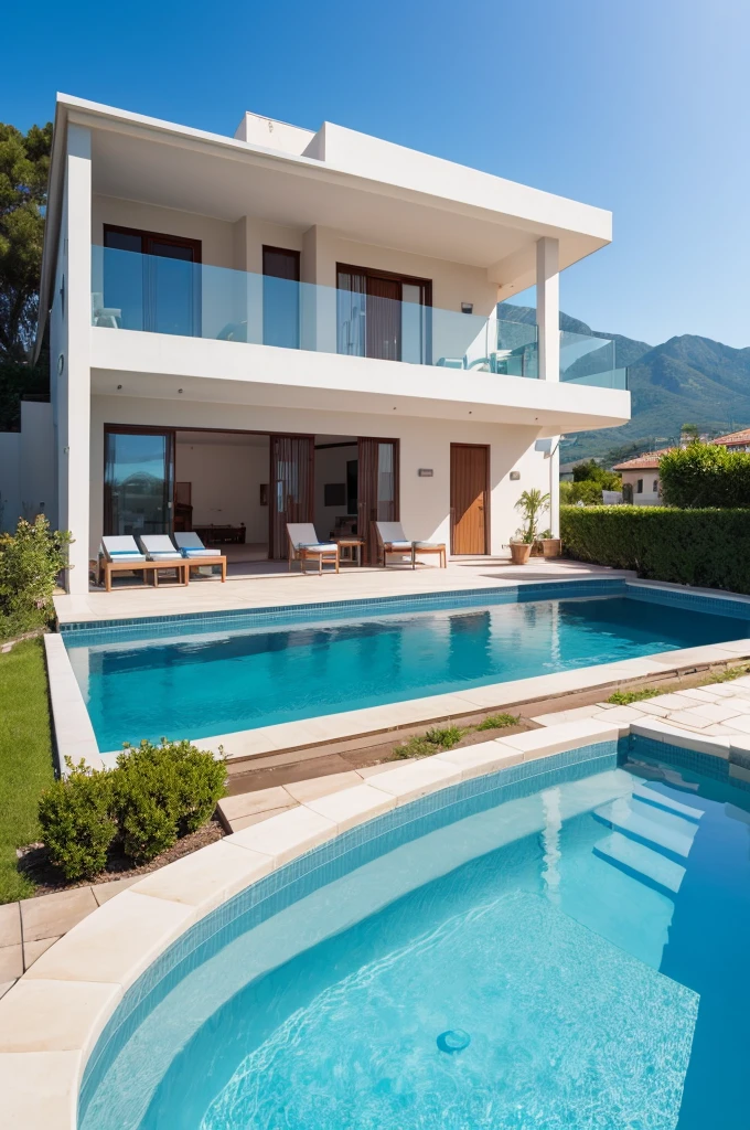 House with pool and views of the blue sea and mountains 