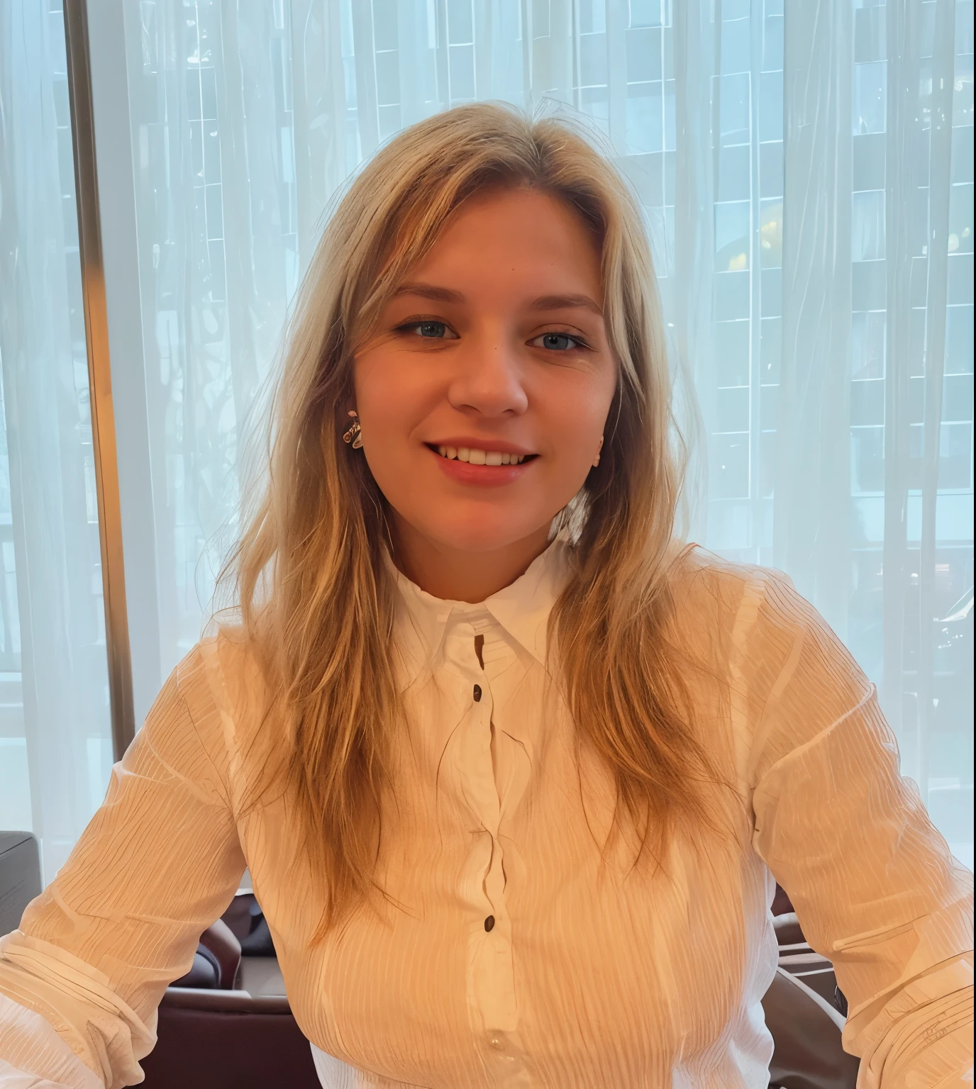 caucasian woman wearing a white shirt