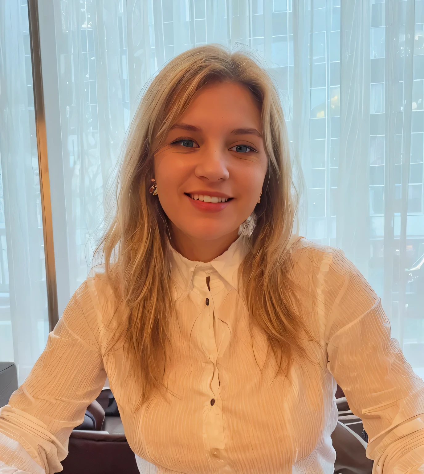 caucasian woman wearing a white shirt