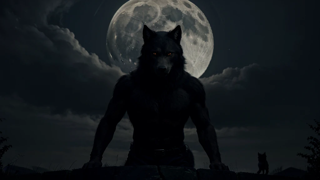 Werewolf against the backdrop of the ominous moon, dark fantasy