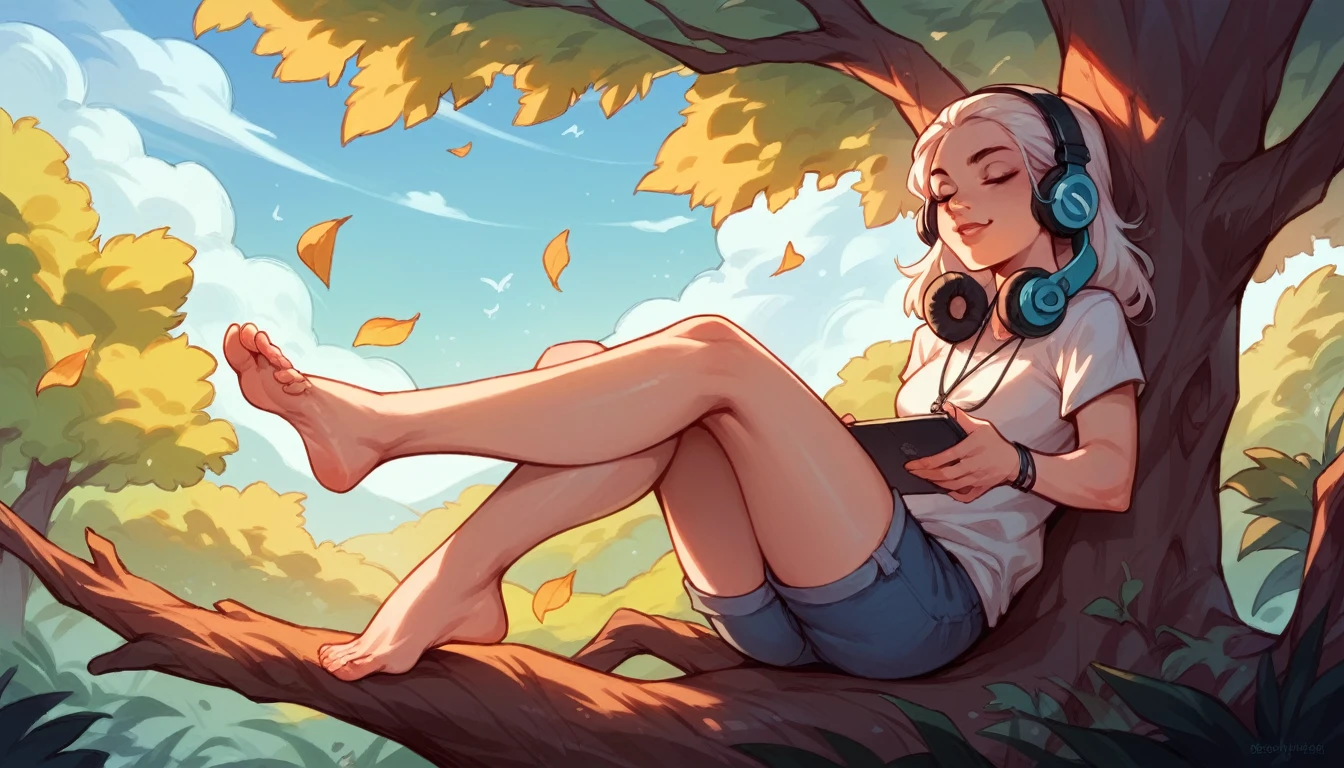 
(a girl with headphones, sitting at the foot of a tree, under the moonlight ) by Jasmine Becket-Griffith 