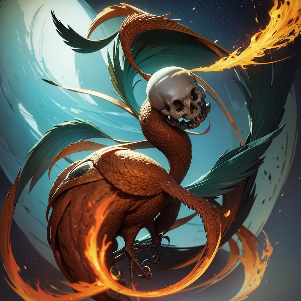 Hourglass with skull at bottom and phoenix bird at the top breaking the hourglass