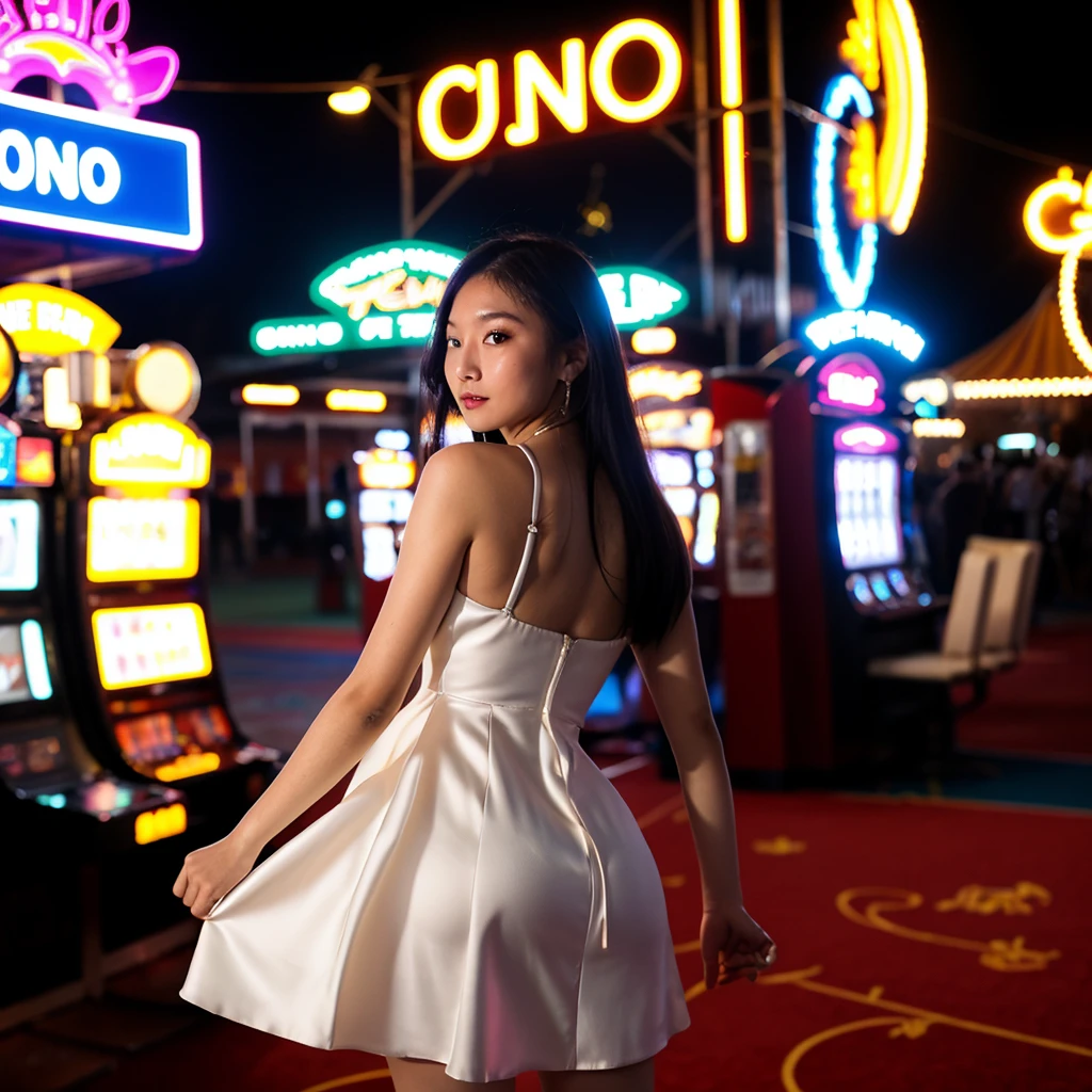 casino girl, dress, night life, backlit