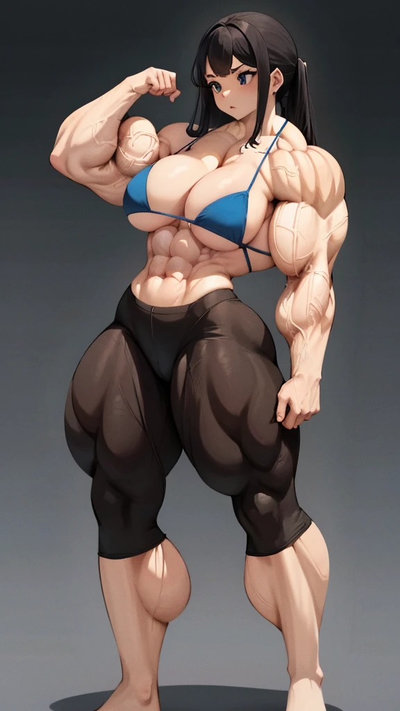 Woman in black bikini and small man in white shirt, weak and small man, thin and small physique, Very beauthful. , ,weak and defenseless man, small physique, , muscular ultraviolent woman, muscular and scary, absurdly huge physique, big muscles, extremely muscular woman,