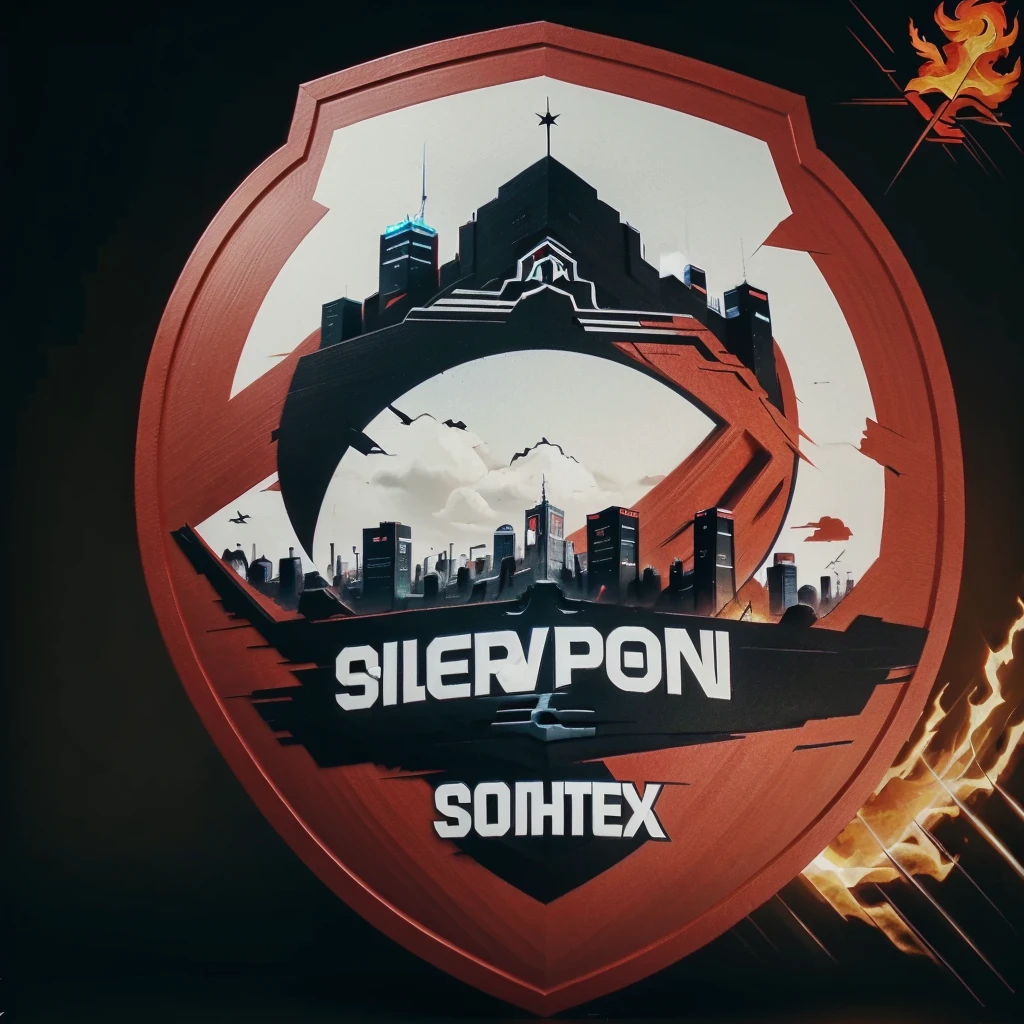 Soccer shield with a ball that is red and black and has a phoenix and a city