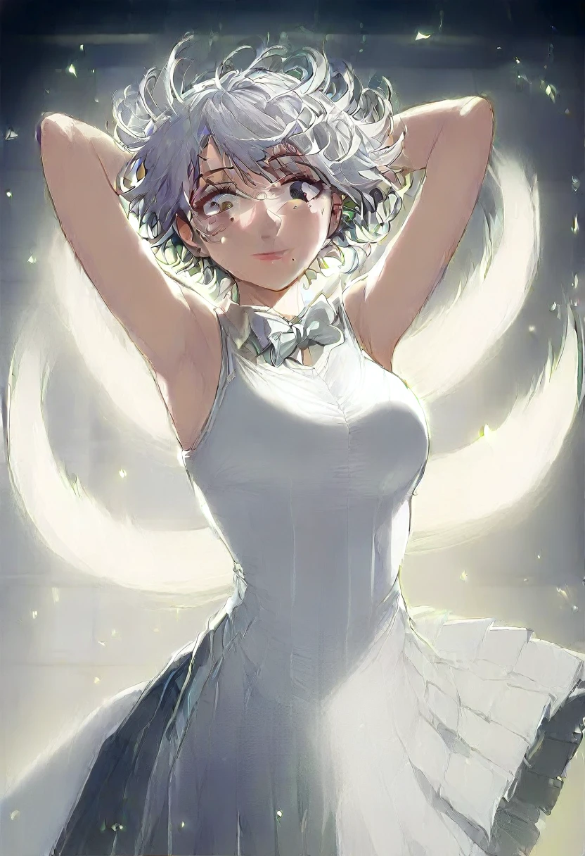 (8k, RAW photo, best quality, masterpiece:1.2), (realistic, photo-realistic:1.37), ultra-detailed,
1 girl,cute, solo,beautiful detailed sky,detailed cafe,night,sitting,dating,(nose blush),(smile:1.1),(closed mouth),large breasts, seductive smile, large aparture, professional lighting, Sony A7R4, Zessie 50mm F1.8,,fold your arms behind head:1.5,mole under eye:1.2
medium breasts,beautiful detailed eyes,(white sexy dress:1.1), bowtie,pleated skirt,(short hair:1.2),floating hair