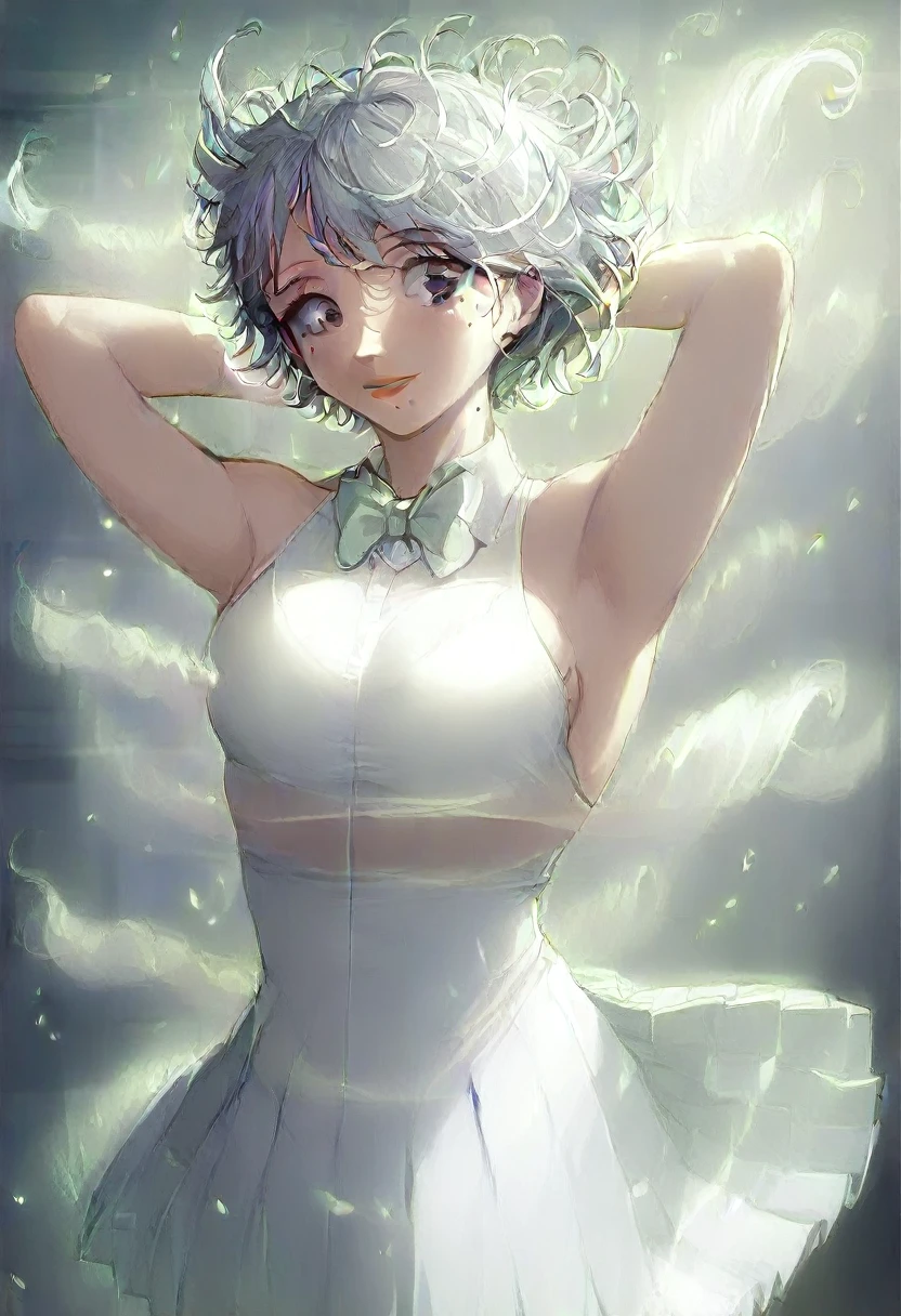 (8k, RAW photo, best quality, masterpiece:1.2), (realistic, photo-realistic:1.37), ultra-detailed,
1 girl,cute, solo,beautiful detailed sky,detailed cafe,night,sitting,dating,(nose blush),(smile:1.1),(closed mouth),large breasts, seductive smile, large aparture, professional lighting, Sony A7R4, Zessie 50mm F1.8,,fold your arms behind head:1.5,mole under eye:1.2
medium breasts,beautiful detailed eyes,(white sexy dress:1.1), bowtie,pleated skirt,(short hair:1.2),floating hair