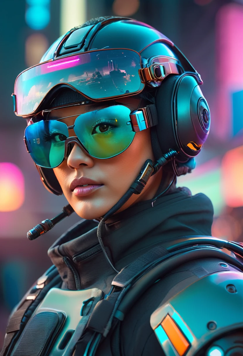 Close-up of a person wearing a helmet and glasses, cyberpunk art by beeple, trend on CGsociety, digital art, science fiction soldier, futuristic soldier, Cinematic Beeple, beeple style hybrid mix, epic sci fi character art., epic sci fi character art, Wojtek FUS, sci-fi digital art