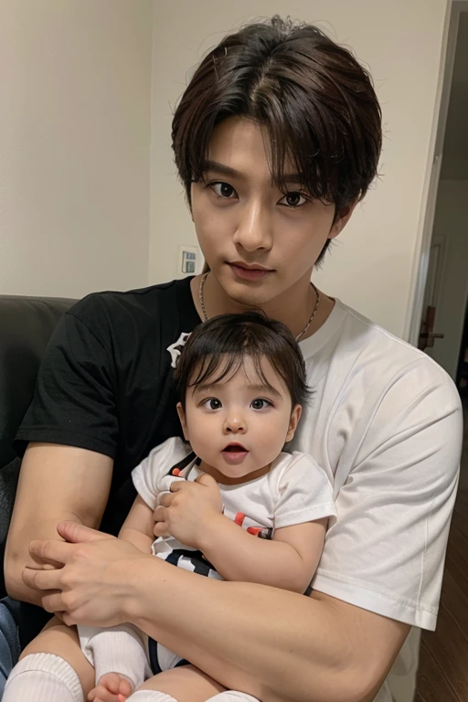 A baby between Seonghwa and Han Jisung