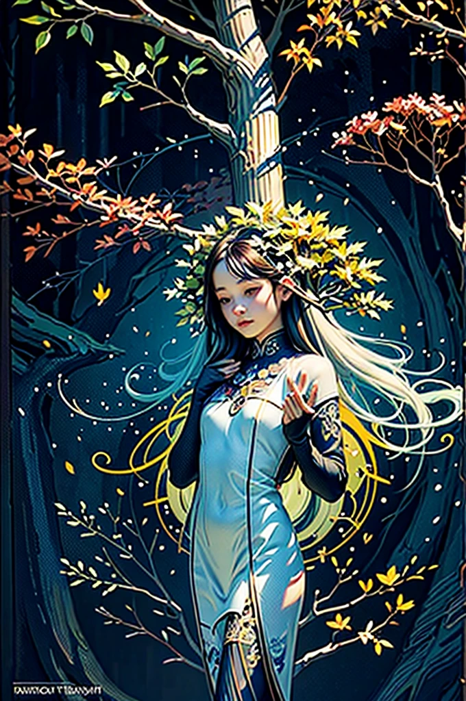circular tree,four seasons,spring,summer,autumn,winter,leaves,roots,branches,trunk,ornate border,decorative,digital illustration,artwork,movement,time,swirling background,dark background,vibrant colors,natural,life cycle,growth,change,nature,life,peace,harmony,spirituality,symbolism,digital art,illustration,painting,graphic design,art,design,digital media,online art,visual art,fine art,fantasy