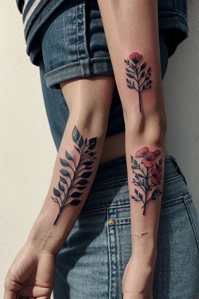 Small thin line tattoo on arm with important date and flowers