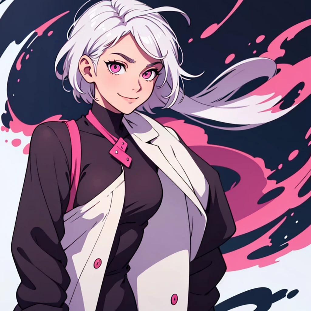 short white hair, highres, high resolution, masterpiece, wide dark pink eyes, looking right, looking towards the right, looking rightward, talking, grinning, confident, masterpiece, best quality, highres, 1 man, Gojo Satoru jujutsu kaisen, wavy hair, white hair, medium short hair, teenager, colorful hair, light background, full body, teenager, colorful parts, symbols, dark , bold, realistic mixing dark lines and loose lines, bold lines, on paper, human man, full body, imposing pose, stylish outfit, dark theme, beautiful, pretty, modest, standing, male, sharp chin, high cheekbones, white background, highres, high resolution, masterpiece, smiling, happy, smiling, talking, speaking, mouth moving